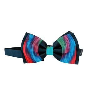 Retro Pleated Rainbow Bow Tie Wedding Tuxedo Formal Event Prom Academia Grandpa